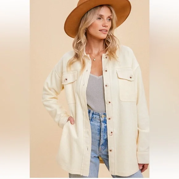 Women’s Shacket Shirt Jacket Brushed Soft Natural Neutral Vanilla Cream